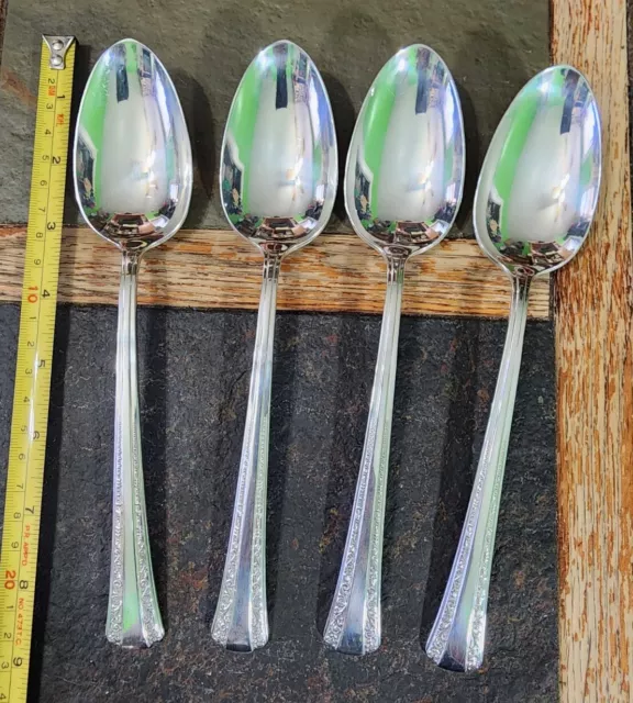 😁SET OF 4 ART DECO c1939 GRACIOUS SILVERPLATED "8 1/2" TABLE SERVING SPOONS 🥣