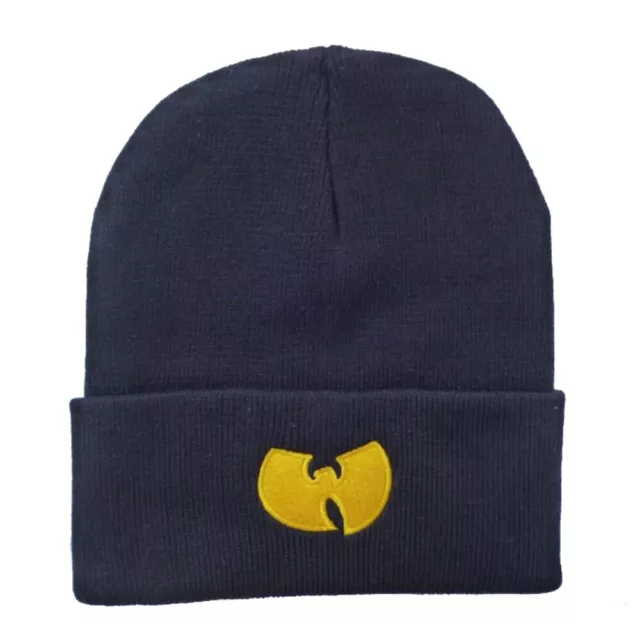 Adults/Mens/Ladies/Boys/Girls Wu-Tang Clan PLAIN Yellow Logo Beanie Hat in Black