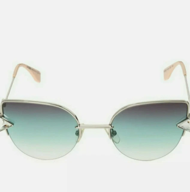 WOMEN FENDI ROMA cat Eye diamond Silver Green Metal Sunglasses