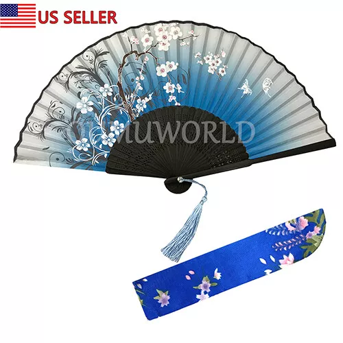 New Hand Fan Chinese Japanese Silk Elegant Modern Folding Fan Flower Butterfly