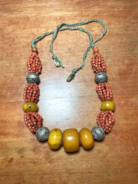 Handmade  Berber Moroccan Faux Amber & Faux Coral Necklace