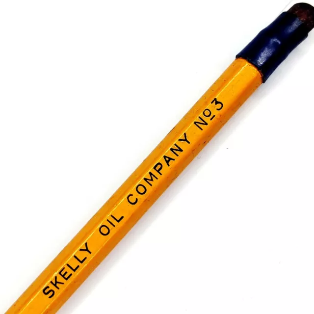 c1940s Skelly Oil Company Wood Pencil Factory Blue Plastic Ferrule Gas G27