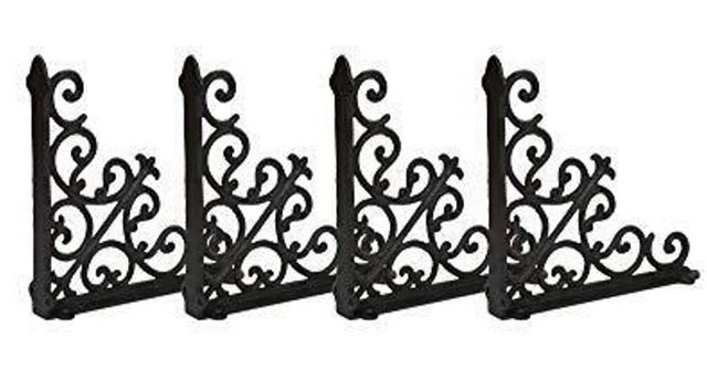 Set of 4 Cast Iron Shelf Brackets Antique Style Rustic Fleur De Lis 8.1" x 8.2"