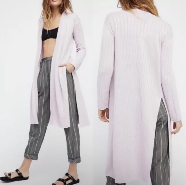 FREE PEOPLE Ribby Rib Cardigan Sweater Duster Lavender Size Small