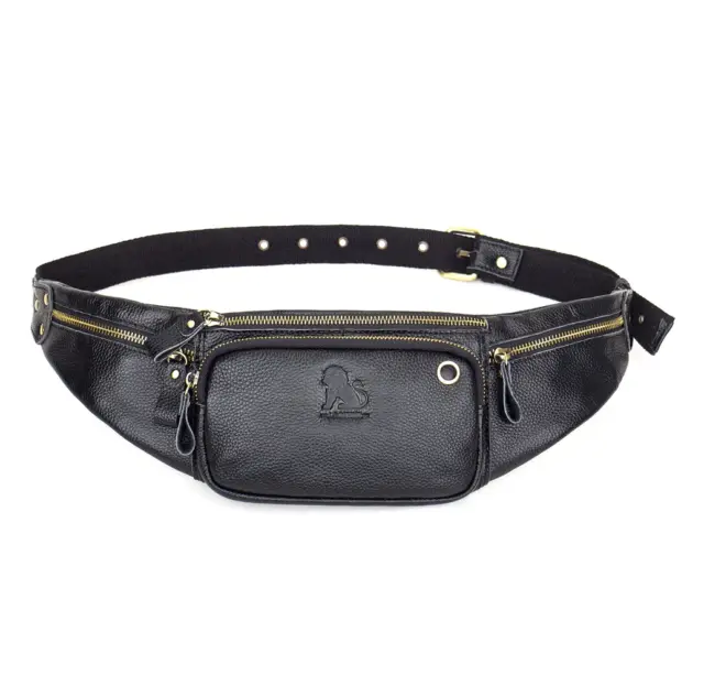 Leather Black Waist Belt Bum Money Fanny Holiday Travel Pouch Wallet Bag UK