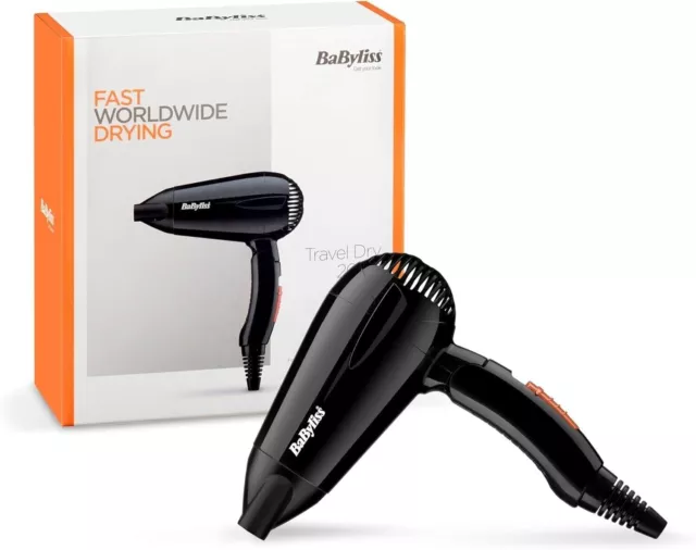 Babyliss 2000W Travel Hair Dryer Compact Small With Folding Handle, Black- 5344U