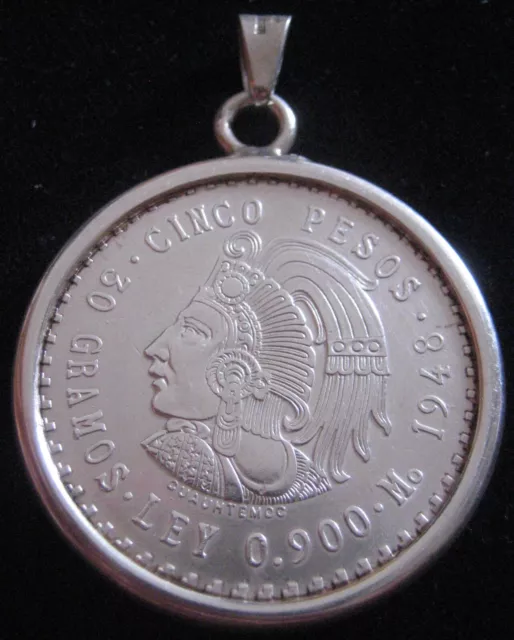 Mds Mexiko Mexico 5 Cinco Pesos 1948 "Cuauhtemoc", Silber Als Anhänger  #A