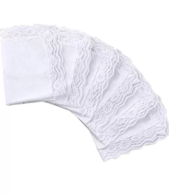 6 Pcs Ladies Women's Cotton Handkerchiefs Lace Border White Wedding Hanky Set