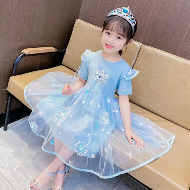 Girls Children Princess Embroidery Party Dress Snowflake Gown Queen Elsa Costume