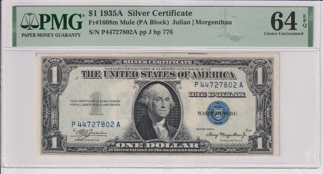 Fr 1608m 1935A Mule $1 SC P44727802A bp 776 PMG 64EPQ 1935-A