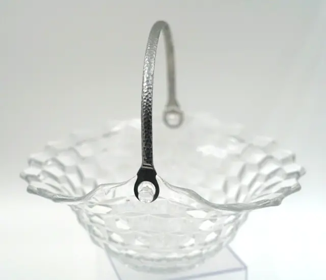 Vintage Fostoria AMERICAN CLEAR Crystal Basket with Metal Handle 9 1/4" Wide