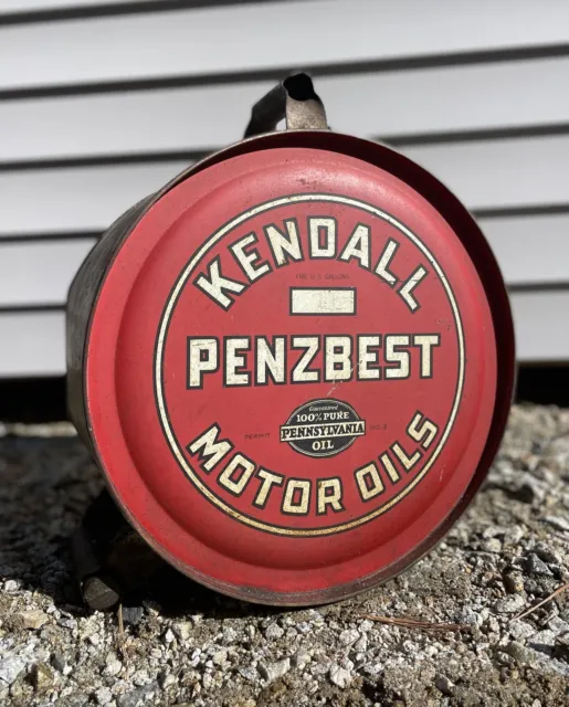 Vintage 1928  5 Gal Kendall Penzbest Motor Oil Rocker Can Gas Station CLEAN 🔥