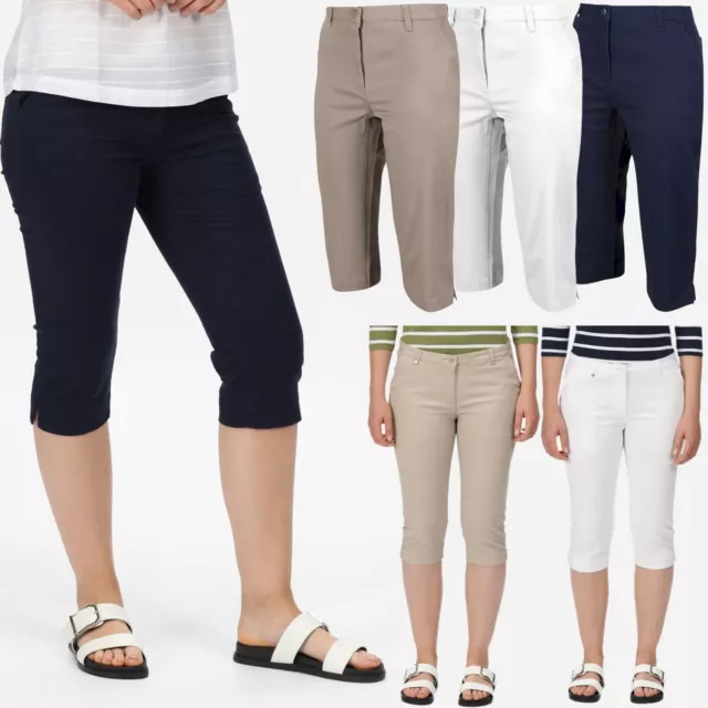 Ladies Cropped Three Quarter Capri Trouser Womens Cotton Holiday Summer Pants