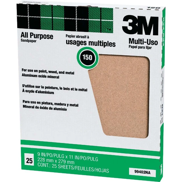 3M All-Purpose 9 In. x 11 In. 150 Grit Very Fine Sandpaper (25-Pack) 99402NA 3M