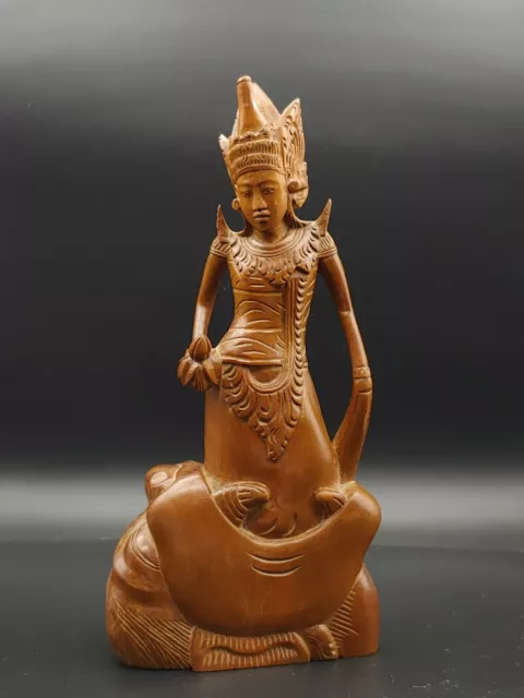 Antique Indonesian Dewi Ratin And Kala Rau Art Wood Engraved Sculpture Statue