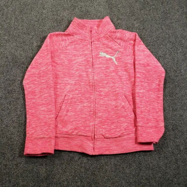 Puma Jacket Girls L Large Pink Basic Full Zip Logo Long Sleeve Fleece Activewear