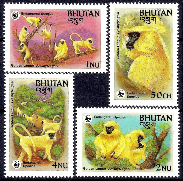 BHUTAN 1984 MONKEY Gee's Golden Langur Animals WWF Endangered Species