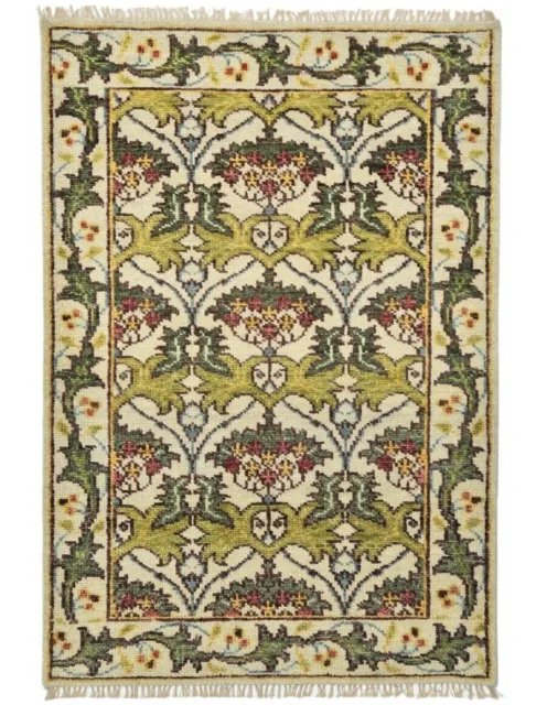 Ivory William Morris Inspired Hand-Knotted Wool Area Rug