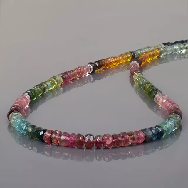 Natural Multi Tourmaline Rondelle Beads 18" Chain 925 Silver Women Necklace Gift