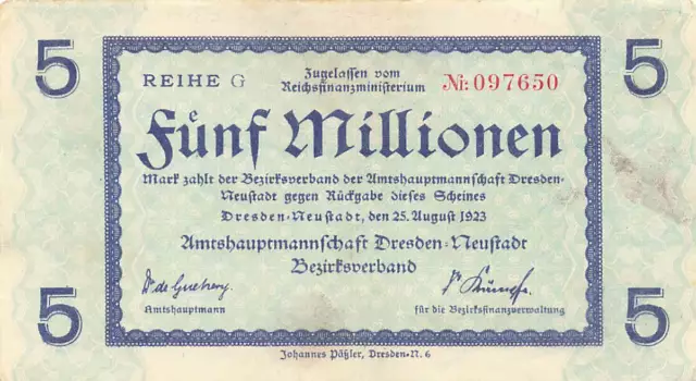 Dresden-Neustadt - Amtshauptmannschaft - 5 Millions Mark - Série G#10514