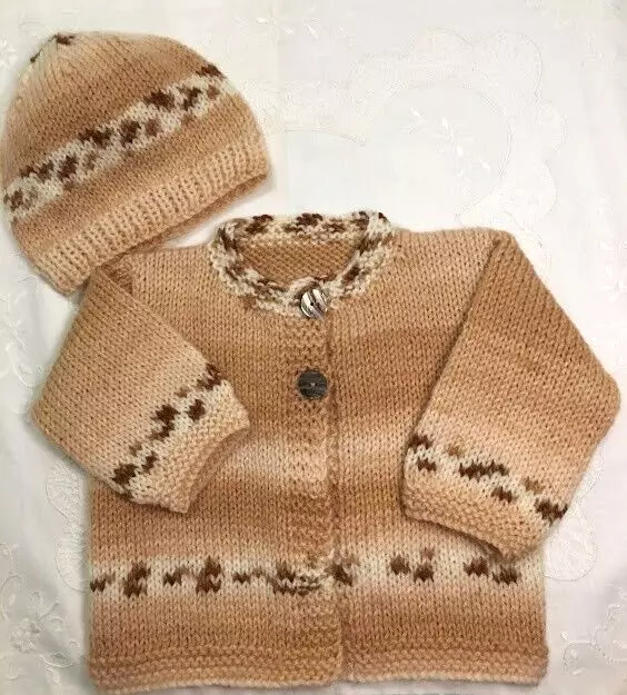 * New Born Plus * 2 Piece Baby Jacket Set * Browns * Aust Hand Knitted *