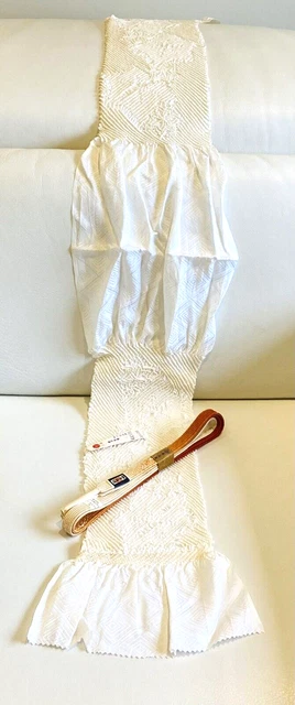INUTILIZZATA Sciarpa Giapponese Crema Seta Shibori Obiage & Bruciata Arancione Obijime 4 Kimono