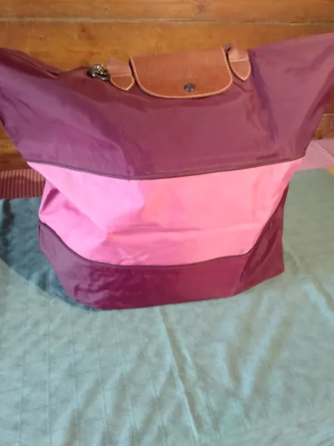 Longchamps large sgopper/overnight bag, burgundy and pink