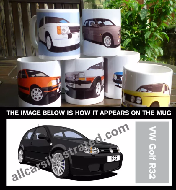 Vw Golf R32 Car Art Mug. Choose Your Car Colour. Add Your Reg Plate!