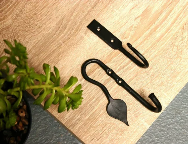 Hand Forged Iron Wall Door Kitchen Utensils Pan Cup Hanging Hanger Hooks Black