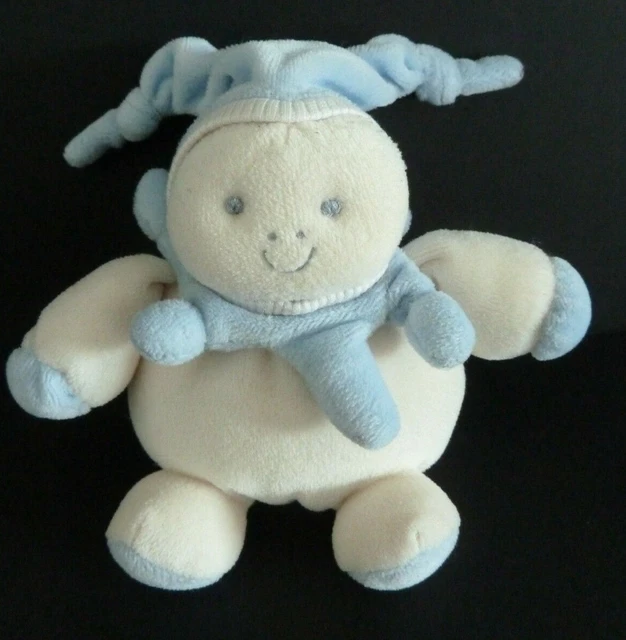 43- Doudou Boule Hochet Jollybaby Lutin Bleu Blanc Grelot Attache Tetine - Ttbe