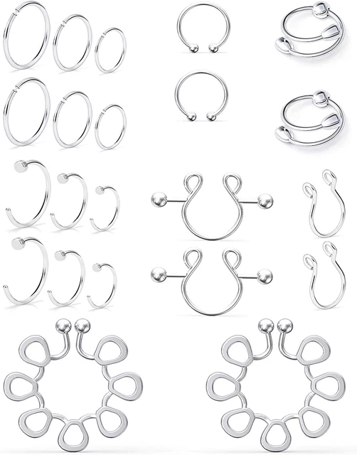 SCERRING Fake Nipple Ring Stainless Steel Face Non-Piercing Nipple Rings Clip on