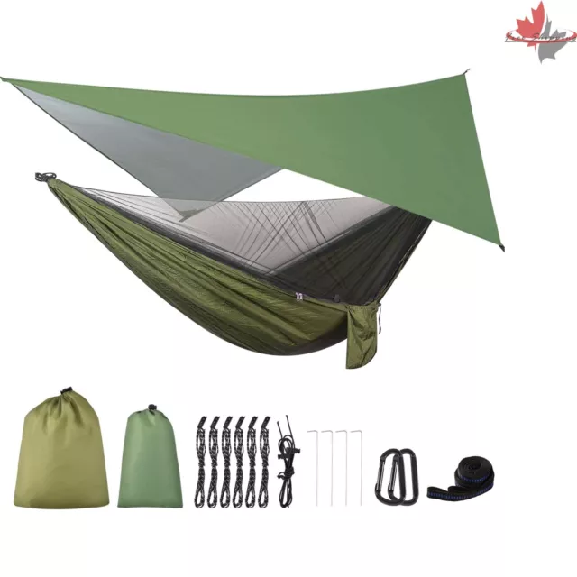 Camping Hammock with Rain Fly Tarp and Mosquito Net Tent Tree Straps for Travel