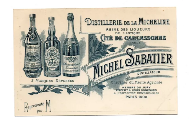 CPA publicitaire - Distillerie de la Micheline au dos Cité de CARCASSONNE animée