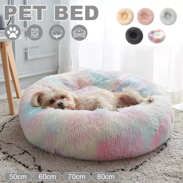 Dog Bed Soft Round Plush Cat Beds For Calming Pet Anti Anxiety Washable 2024