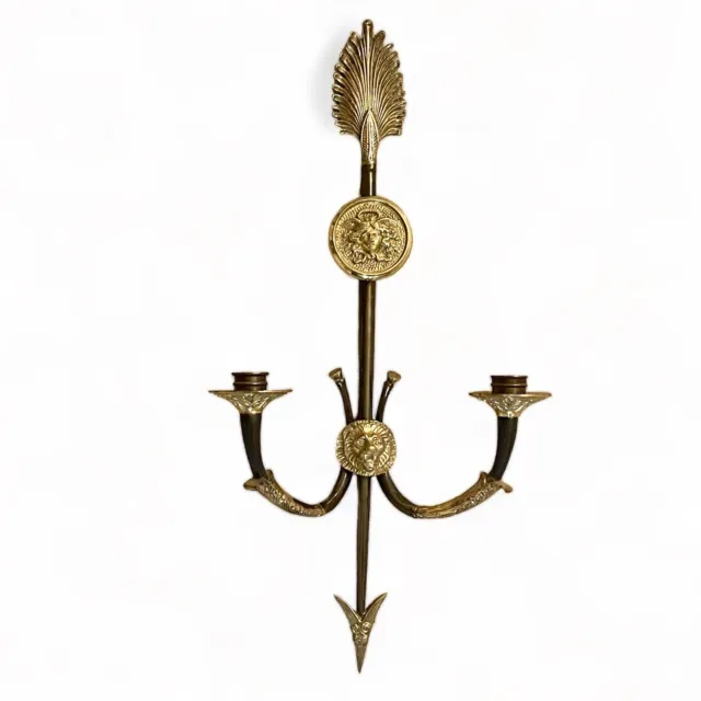 Victorian Style Brass Metal Wall Sconce Double Candlestick Holder 18”