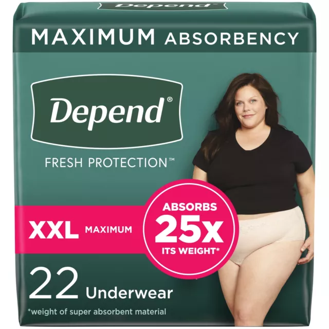 Fresh Protection Adult Incontinence Underwear for Women, Maximum, XXL,Blush,22Ct