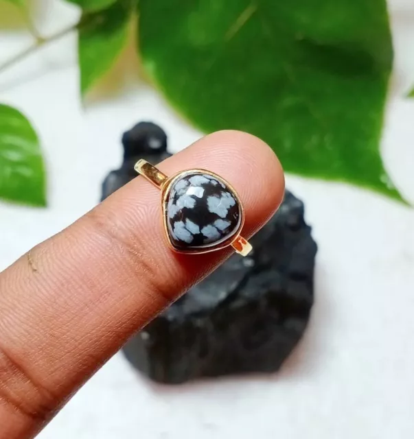 Natural Snowflake Obsidian Ring,925Sterling Silver,Statement Ring,Gift For Women