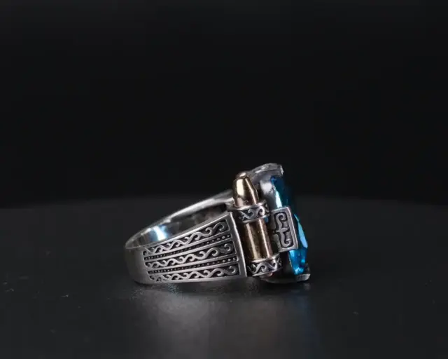 Ottoman Legacy of High Jewellery Sterling 925 Silver London Blue Topaz Mens Ring