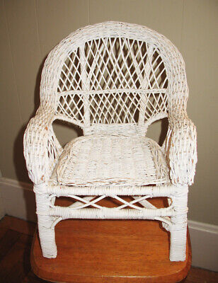 Vintage White WICKER Doll CHAIR Victorian Style 13 inches TOY Salesman Sample