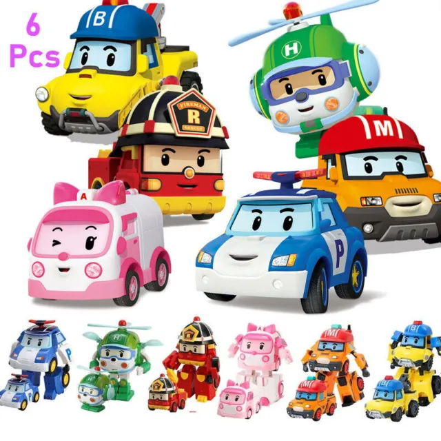 6x Robocar Toys POLI ROY AMBER HELLY Robot Transformers Action Car Figure Toy