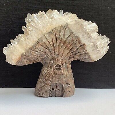 570g Natural quartz crystal cluster mineral specimen, hand-carved the Tree house