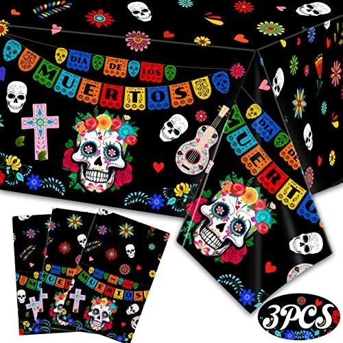 Day of The Dead Decorations Sugar Skull Flower Tablecloths - Dia De Los Muert...