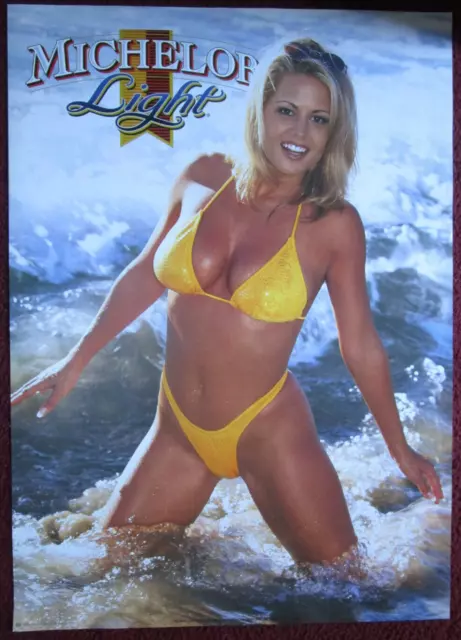 Sexy Girl Beer Poster ~ 1998 MICHELOB LIGHT Ocean Beach Yellow Bikini Swimsuit