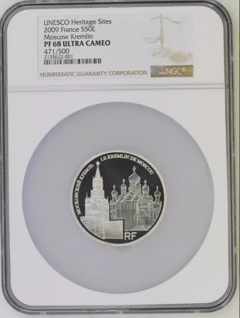 50 Euro 2009 France Unesco World Heritage Moscow Kremlin Silver Proof Ngc Pf68