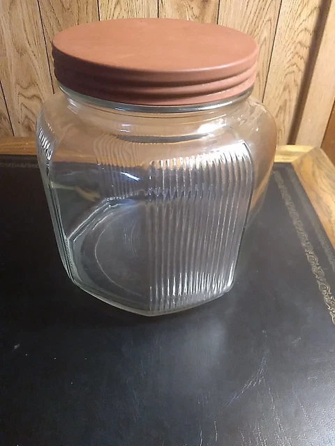 Vtg/Antq Hoosier Cabinet Canister Large Jar 1 Gallon Ribbed Glass Cookie Flour