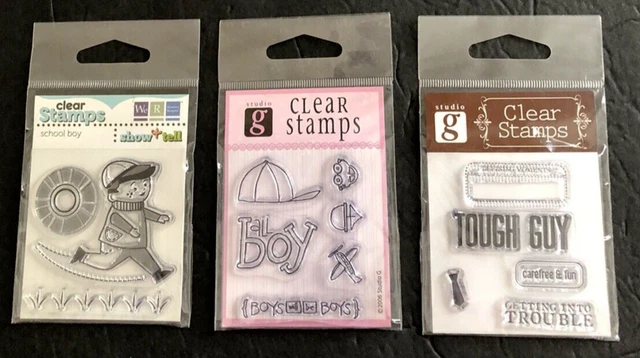 Studio G Clear Cling Acrylic Ink Stamp Lot 3 School Boy Child Tough Guy Plane