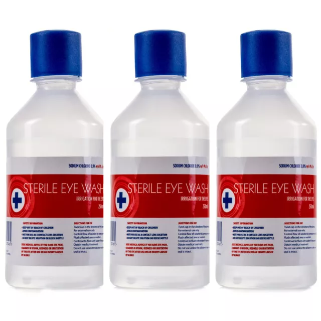 3 x 250ml STERILE SALINE Eye Wound Wash Solution Bottle Irrigation First Aid