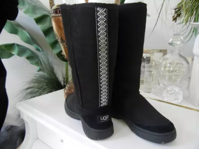 Euc Ugg Ultimate Tall Tasman Braid Black Twinface Sheepskin Leather Boots Size 6