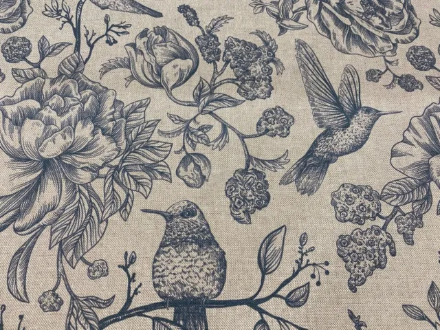 Indigo Birds Toile Linen/Cotton 140cm wide Curtain/Upholstery Fabric