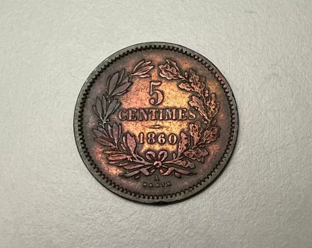 Münze - Luxemburg - 5 Centimes, 1860 A Paris，Saubere Erhaltung